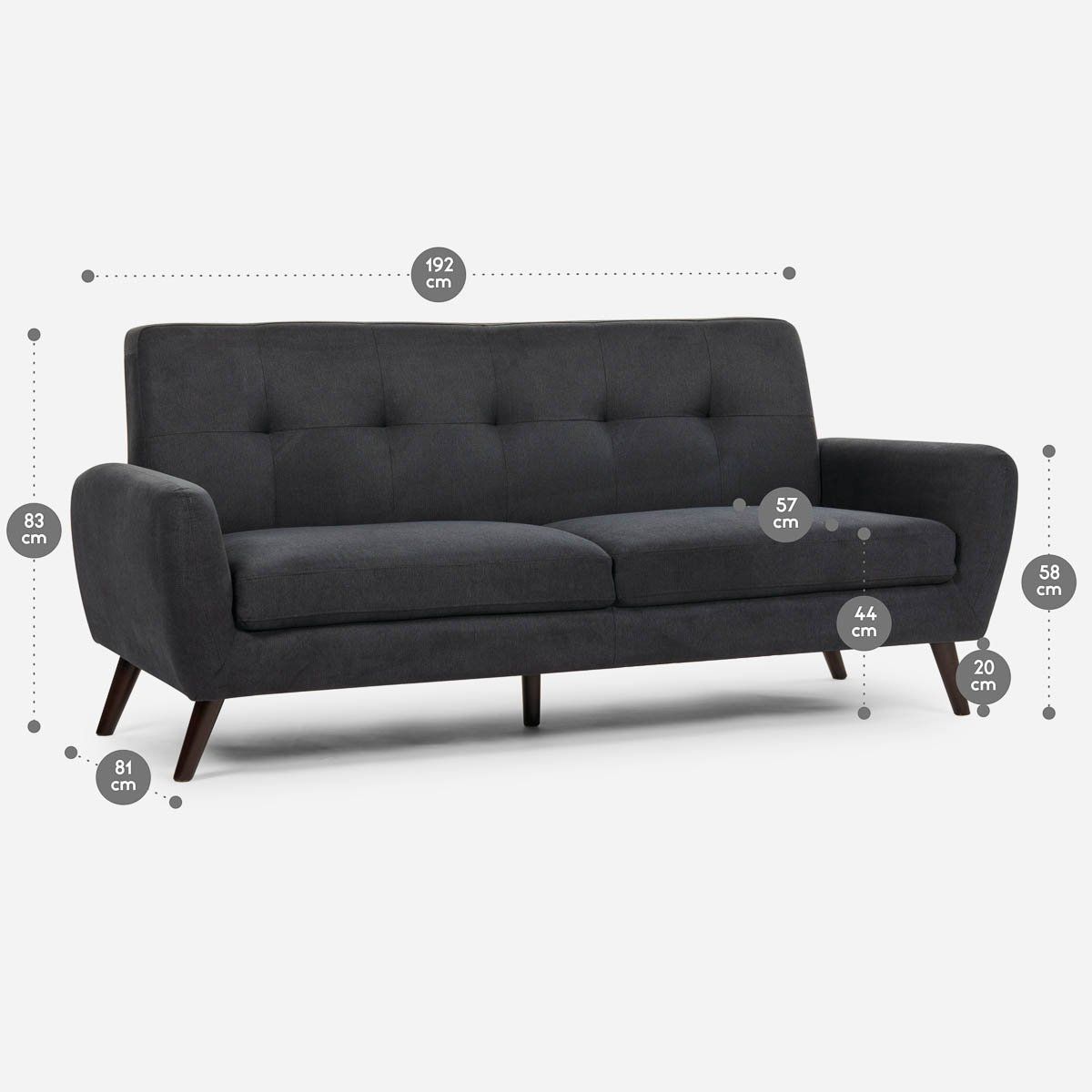 ROSEN - Sofá Rosen Adele 3 Cuerpos Tela Grafito