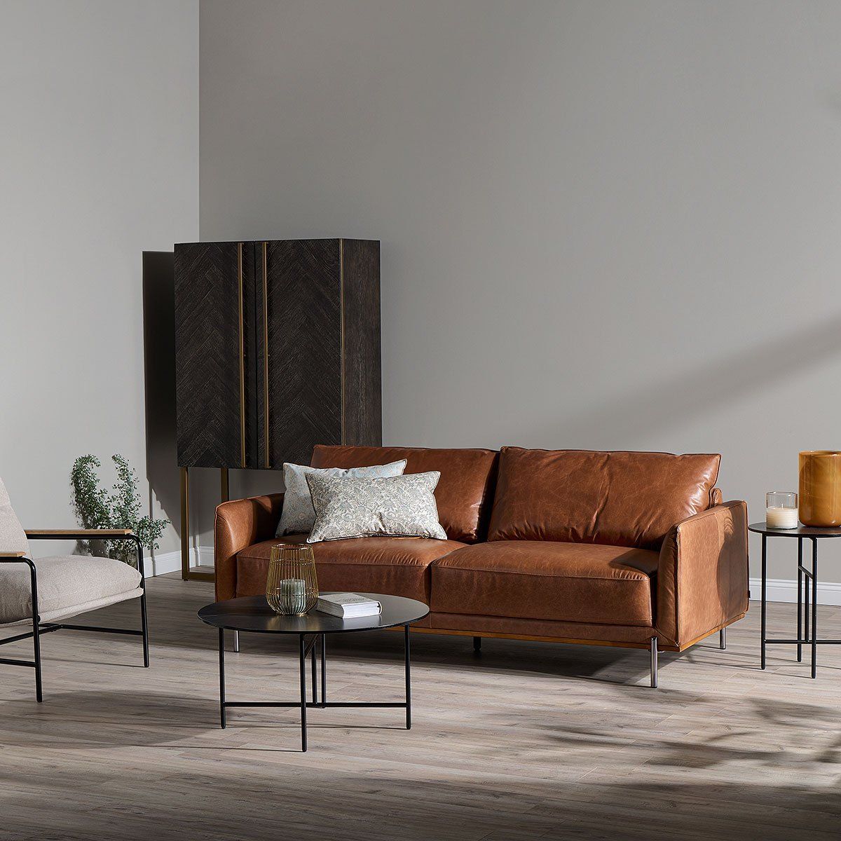 ROSEN - Sofá Rosen Westwood 3 Cuerpos Cuero Camel