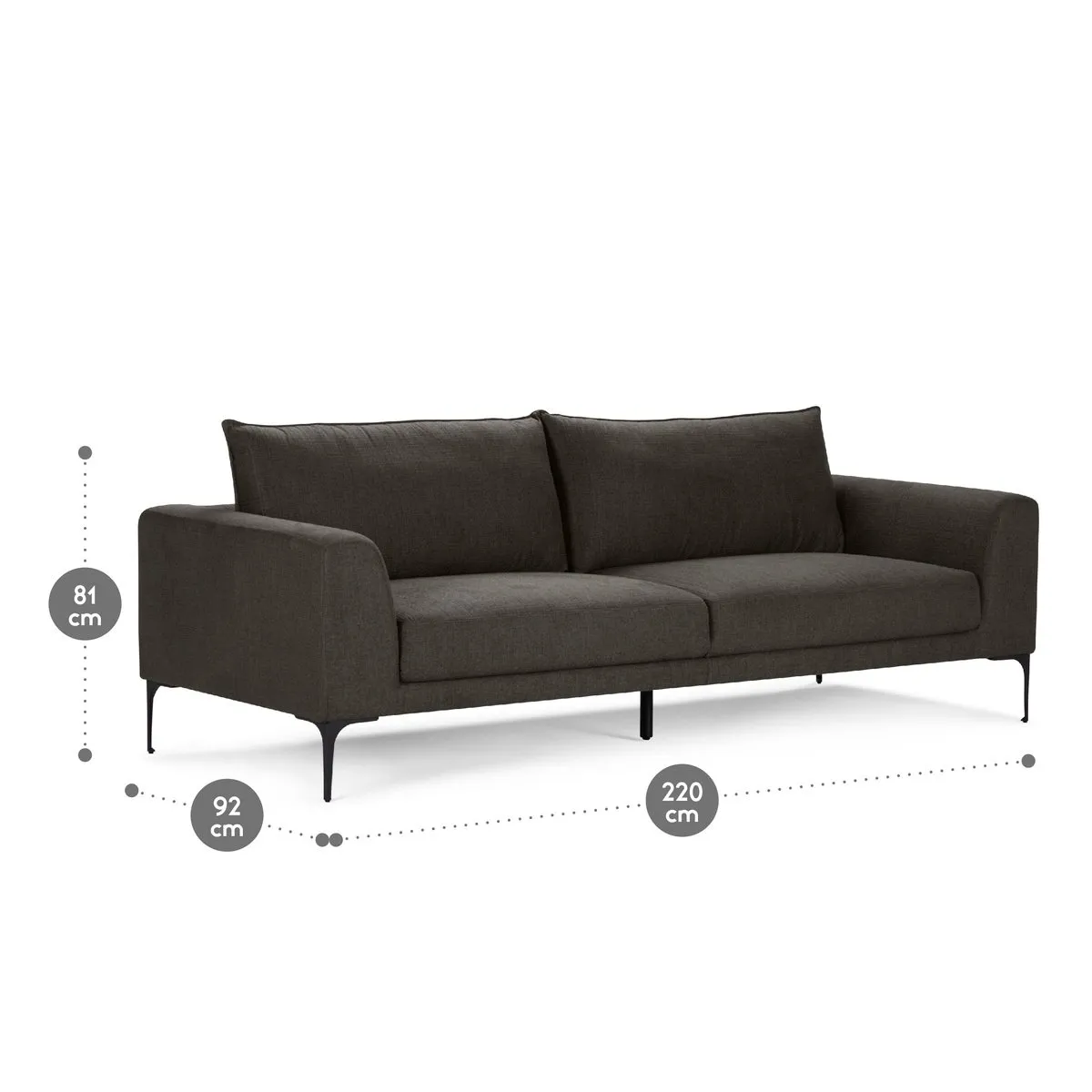 ROSEN - Sofá Rosen Barnes 3 Cuerpos Tela Charcoal