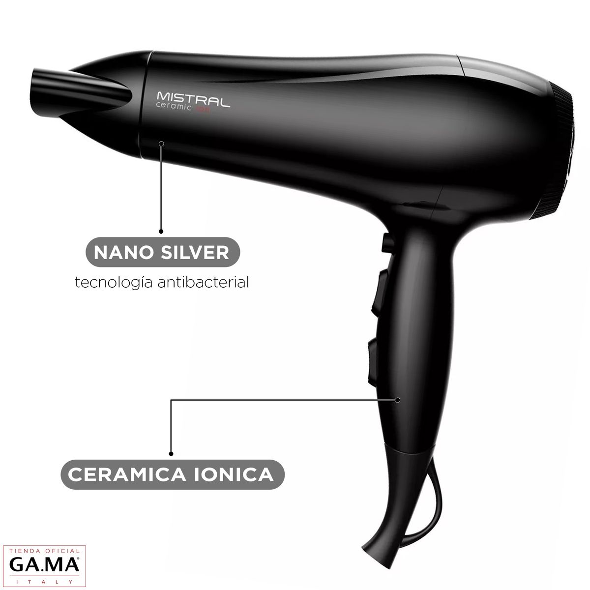 GAMA - Secador De Pelo Gama Mistral Ceramic Ion Nano Silver 2200w