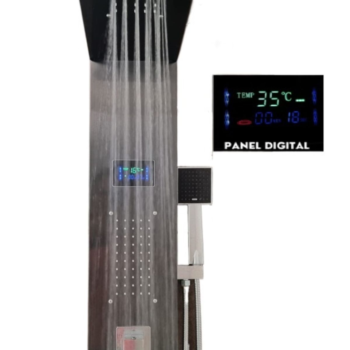 AQUATREND - Columna de Ducha con Panel Digital de Temperatura Color Gris Oscuro