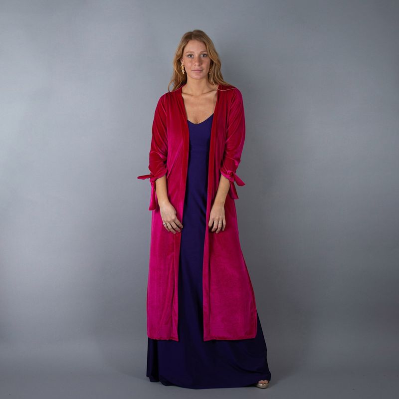 MARIA PASKARO - Tapado Kimono Largo Verona Fucsia Terciopelo  Maria Paskaro - Fucsia
