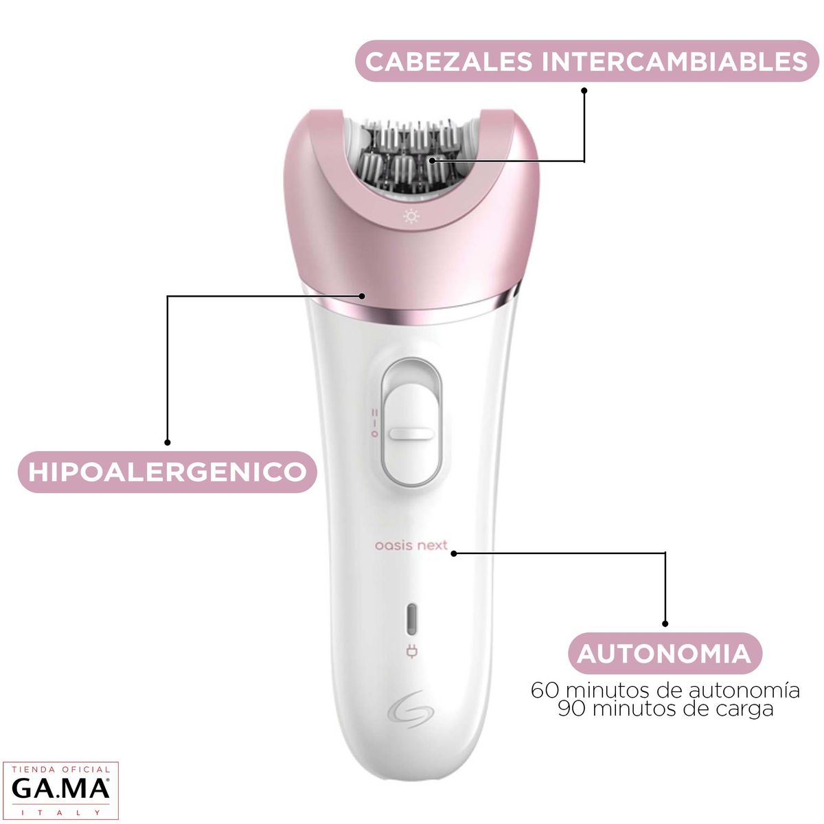 GAMA - Depiladora Electrica Gama Oasis Next USB Inalámbrica Waterproof