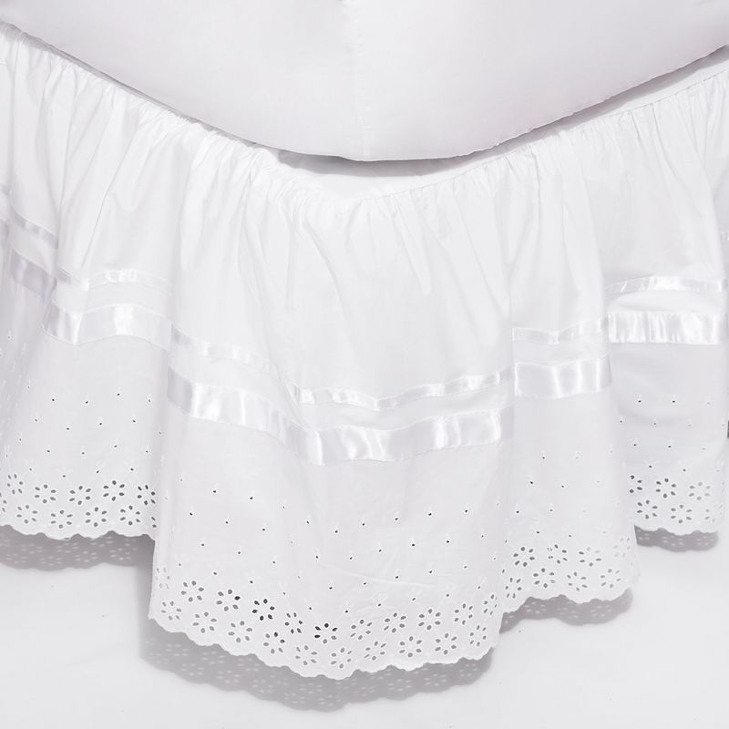 NINA HERRERA - Faldón Clásico Broderie Blanco 220 Hilos 1 Plaza