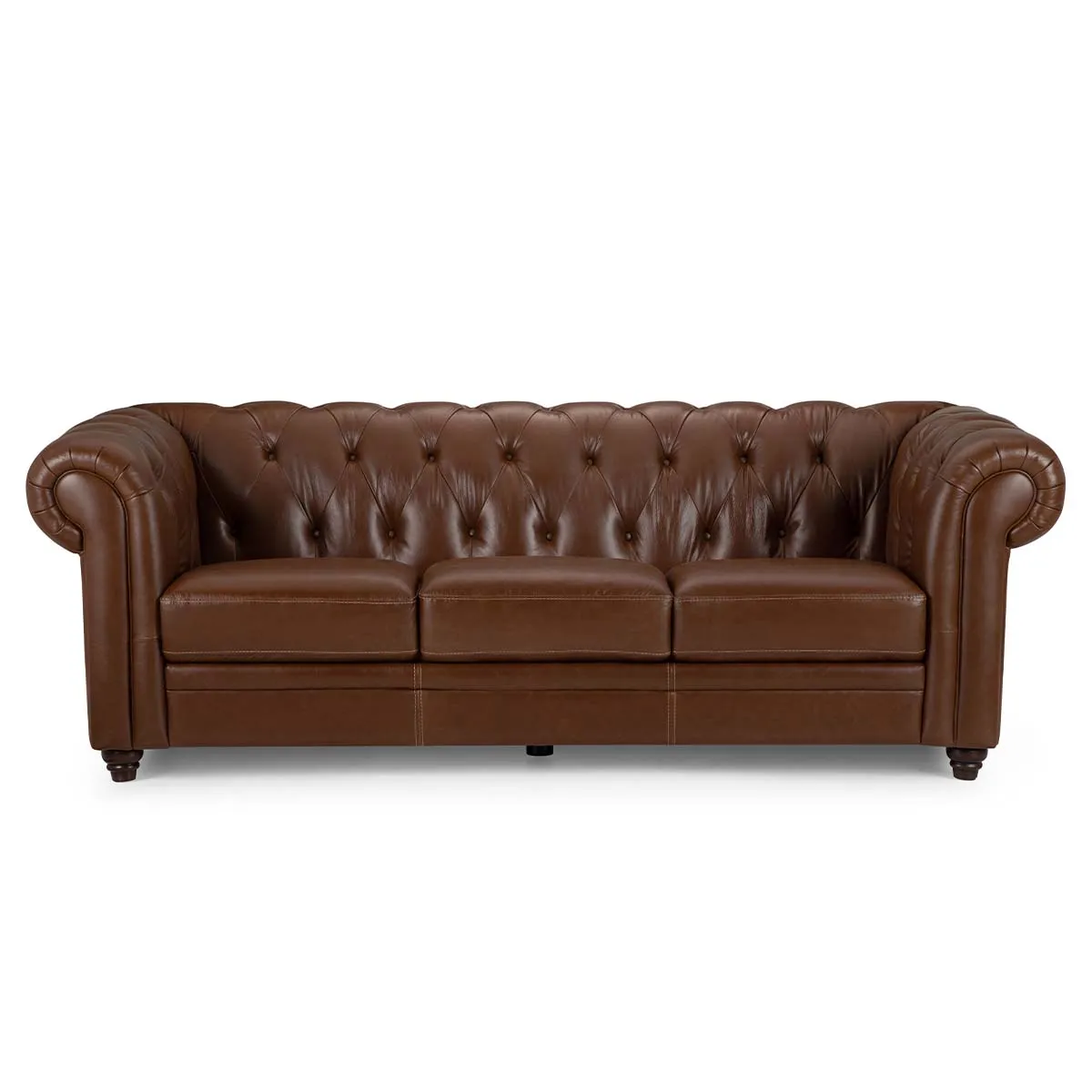 ROSEN - Sofá Rosen Chesterfield 3 Cuerpos Cuero Camel