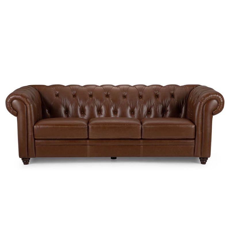 ROSEN - Sofá Rosen Chesterfield 3 Cuerpos Cuero Camel