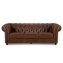 ROSEN - Sofá Chesterfield 3 Cuerpos Cuero Camel