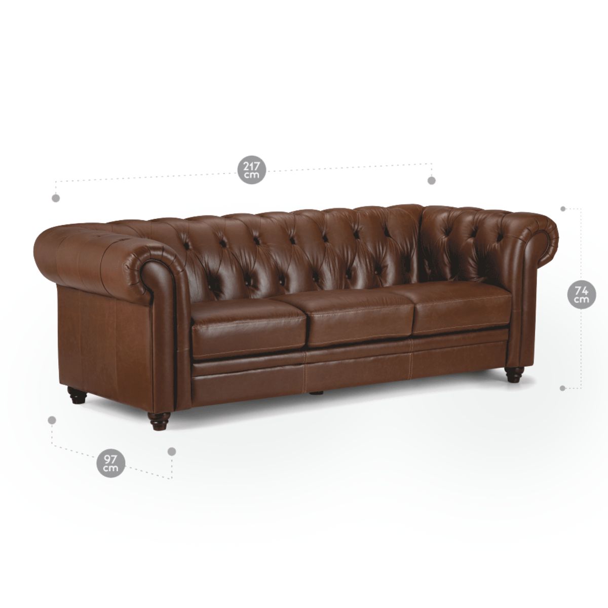 ROSEN - Sofá Rosen Chesterfield 3 Cuerpos Cuero Camel