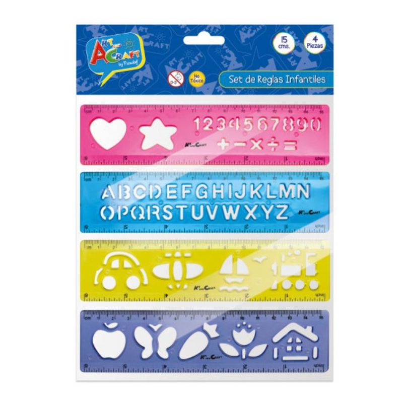 ART AND CRAFT - Set 4 reglas con diseños colores