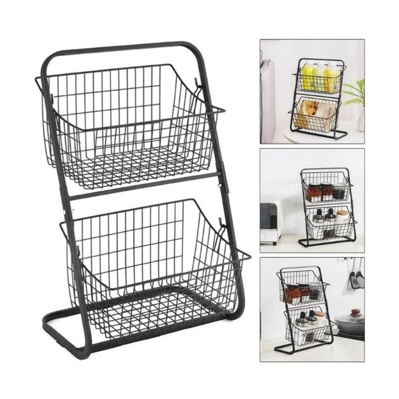GENERICO - Organizador de Cocina Multifuncional 2 Niveles Negro
