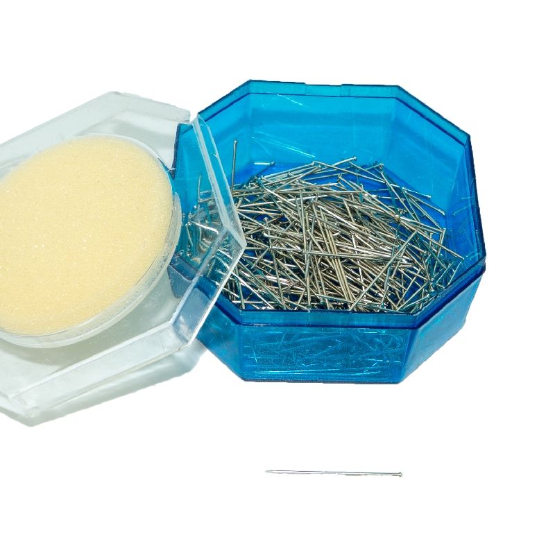 GENERICO - Alfileres cabeza caja azul con esponja 20gr.
