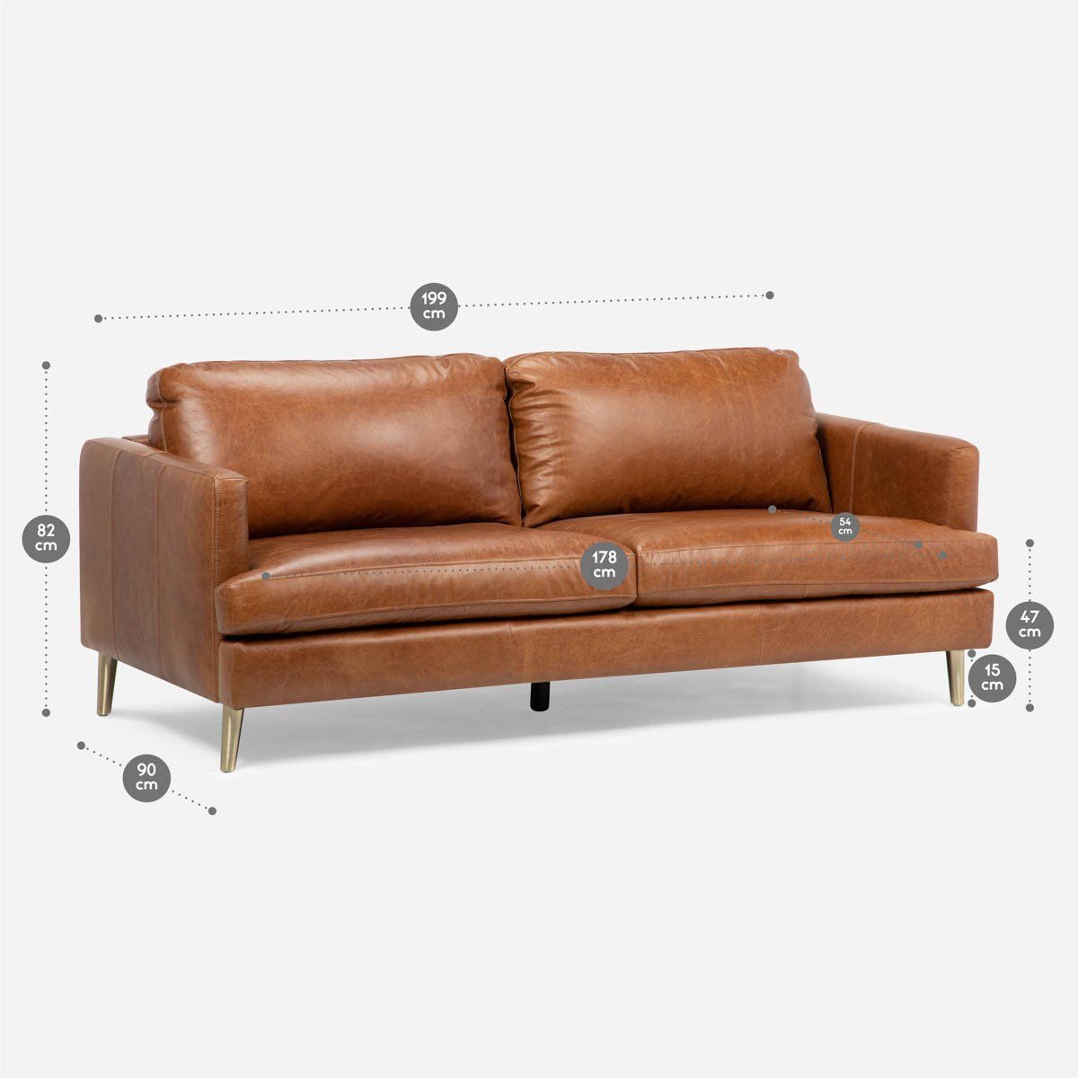 ROSEN - Sofá Rosen Wells 3 Cuerpos Cuero Whiskey