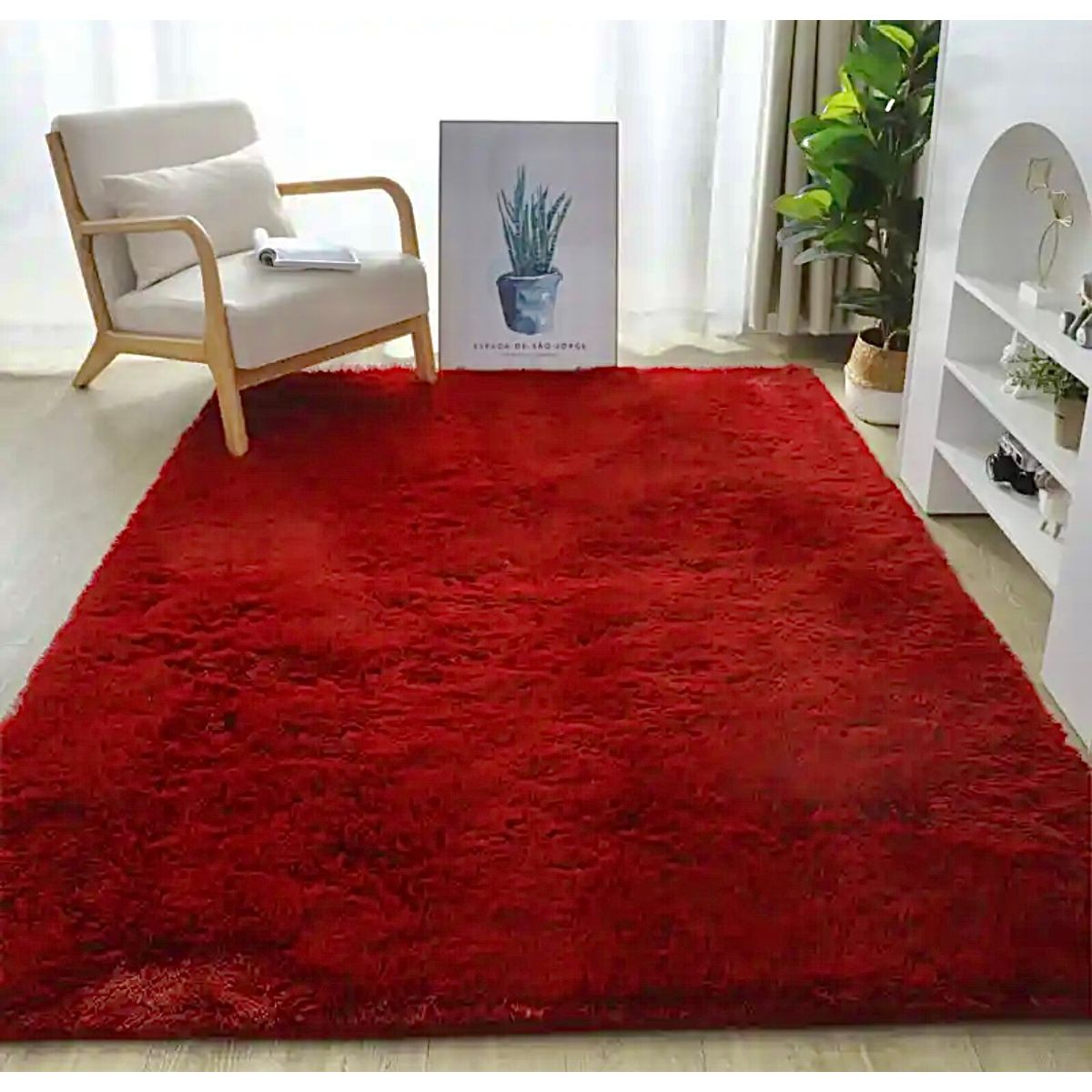 GENERICO - Alfombra Peludas Tipo Shaggy 180Cm X 200Cm Burdeo