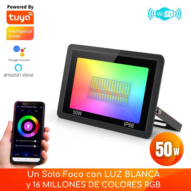 D MOTICA - Foco Proyector Wifi Inteligente 220v 50w Blancos y color Rgb
