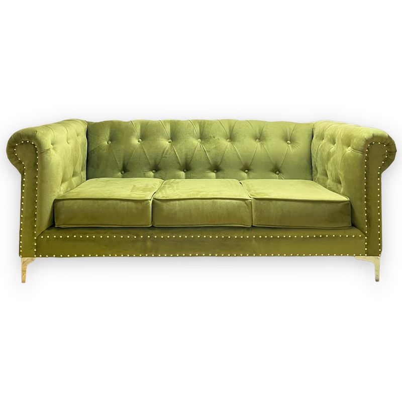 GENERICO - SOFA CHEFTERFIELD 3 CUERPOS  FELPA VERDE OLIVO