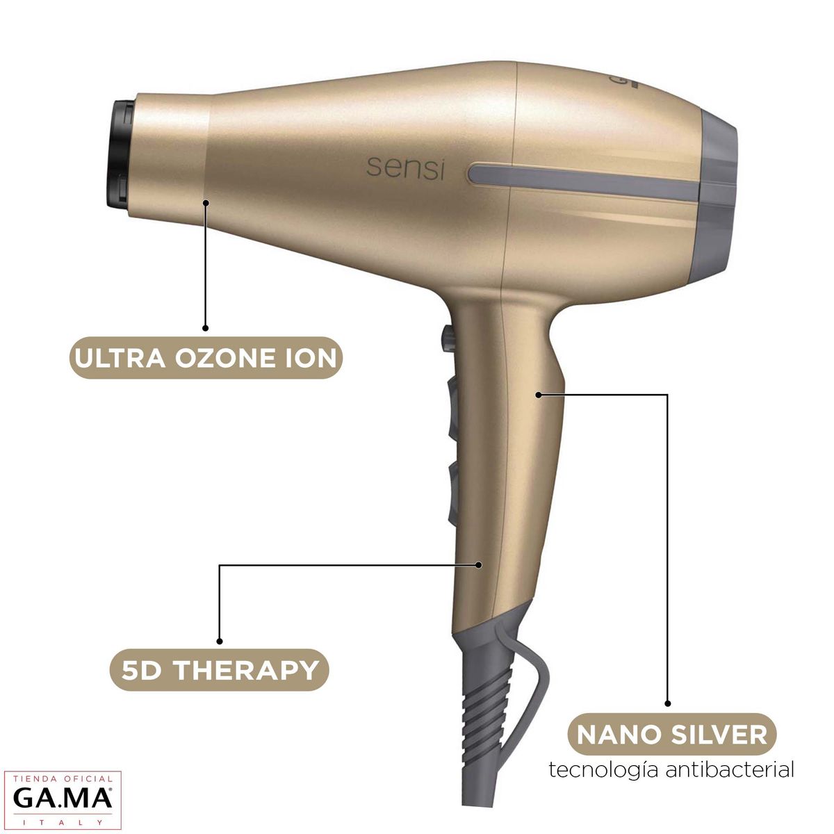 GAMA - Secador De Pelo Gama Tempo 5D Sensi Color Gold