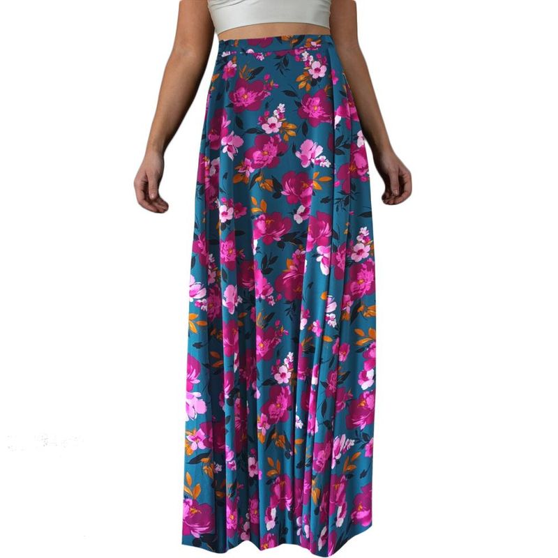 MARIA PASKARO - Falda Larga Bristol Petroleo Flores Fucsia Lycra Maria Paskaro MARIA PASKARO