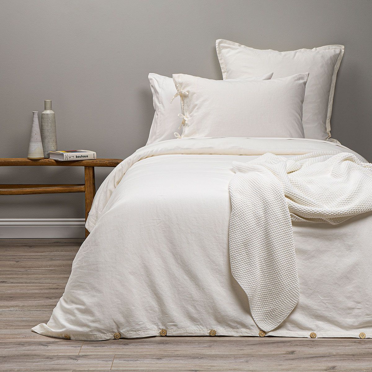 ROSEN - Funda Plumón Rosen Lino-Algodón Pure Liso Blanco 1,5 Plazas