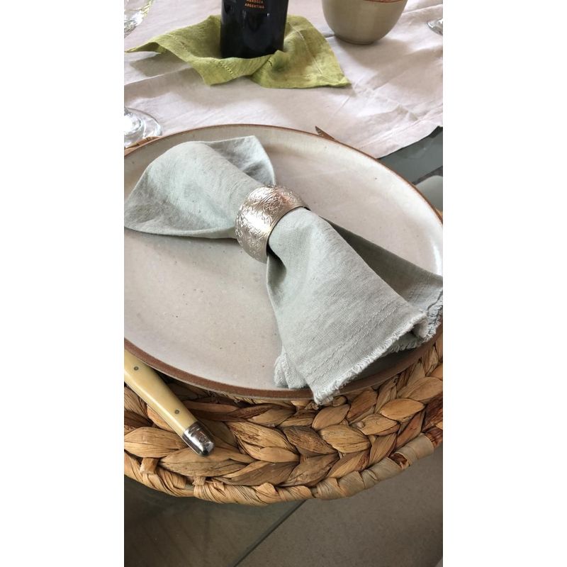 PUROLINO - Servilleta Flecos de Lino Verde Piedra