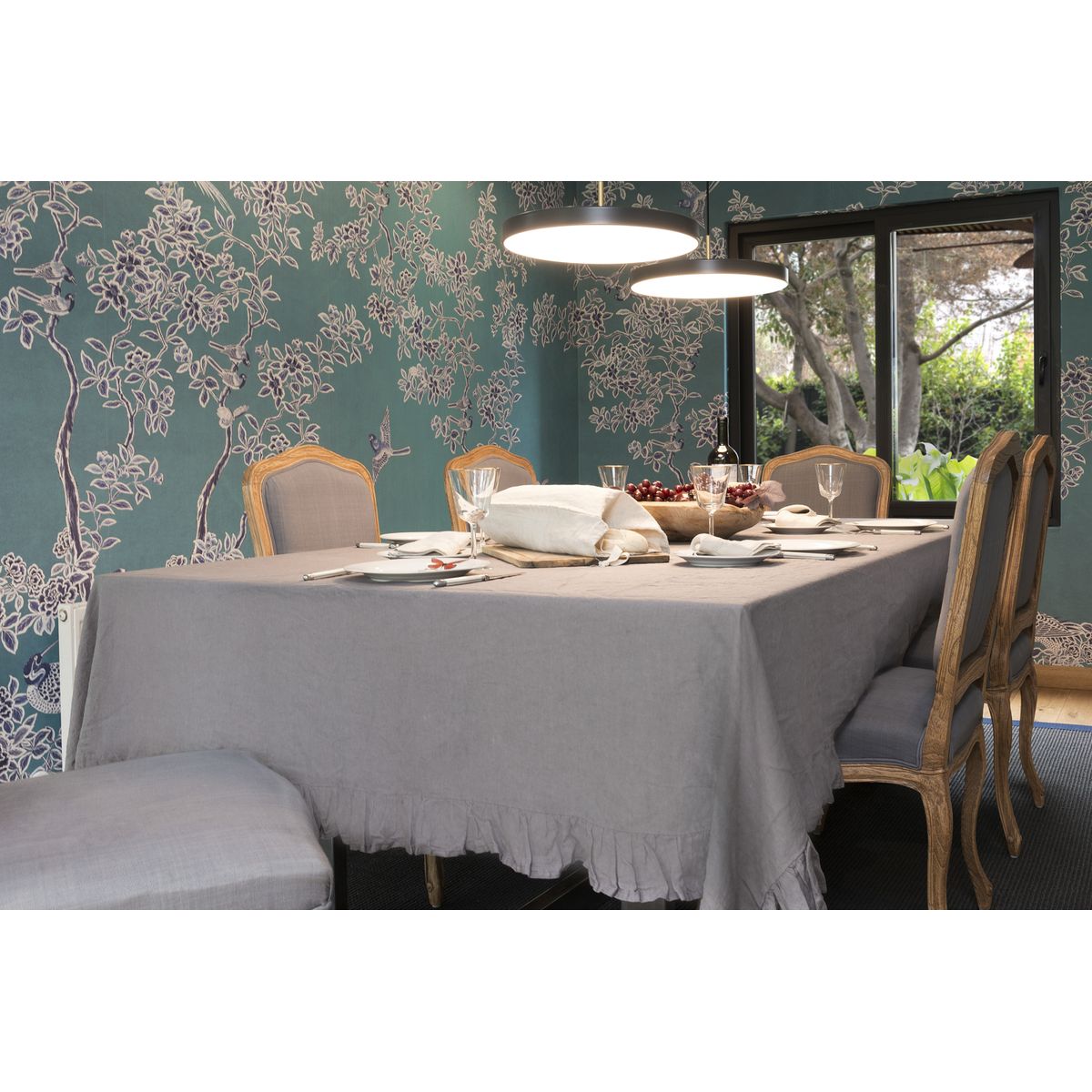 PUROLINO - Mantel Vuelos 6-8 personas Gris