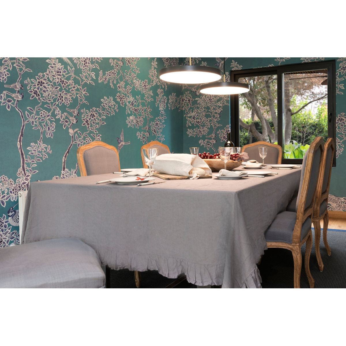 PUROLINO - Mantel Vuelos 10-12 personas Gris