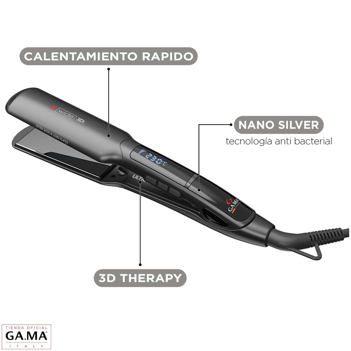 GAMA - Plancha Alisadora Gama Xwide Titanio 3d Protector Keratina