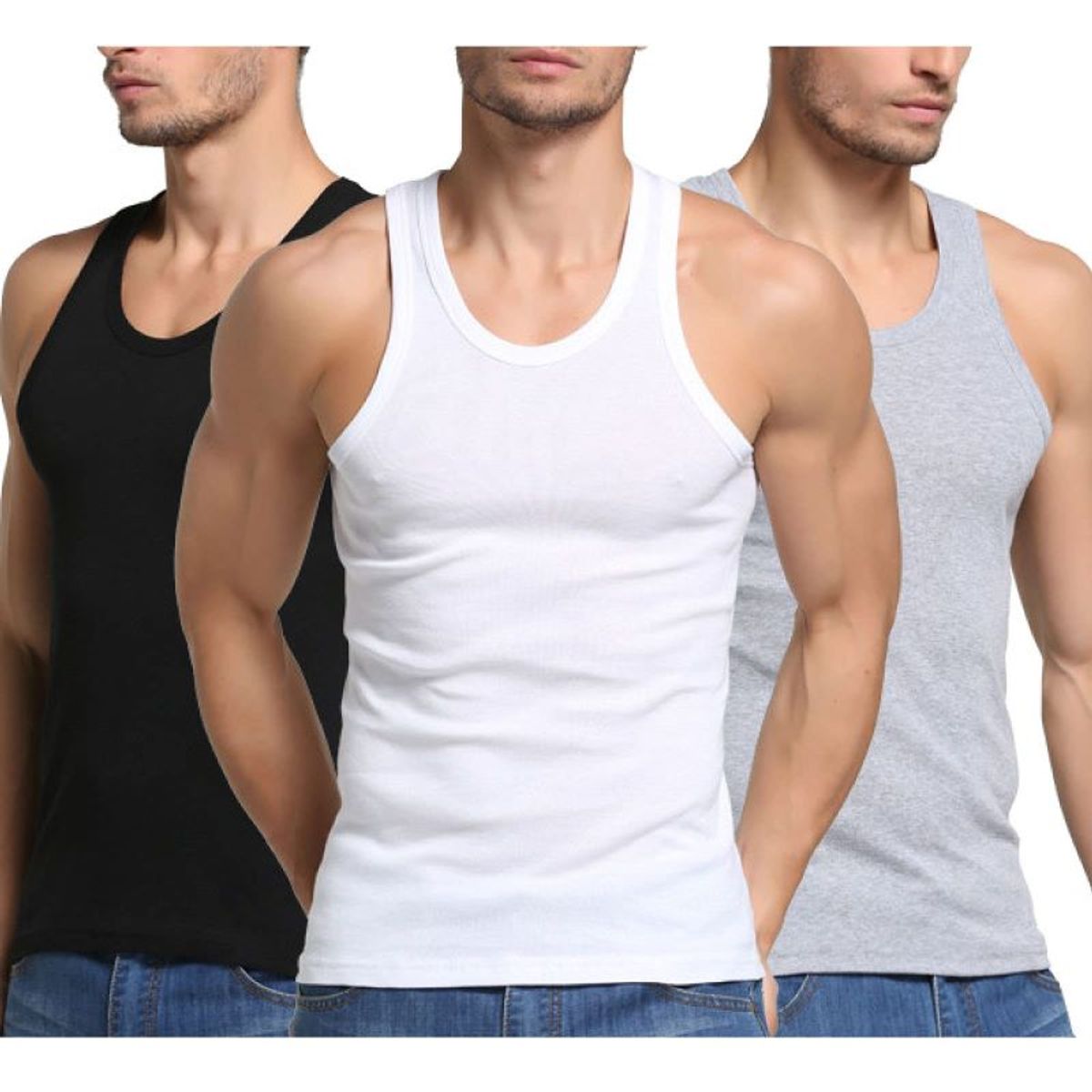 EVERSO - Pack 3 Camisetas Algodón Sin Manga