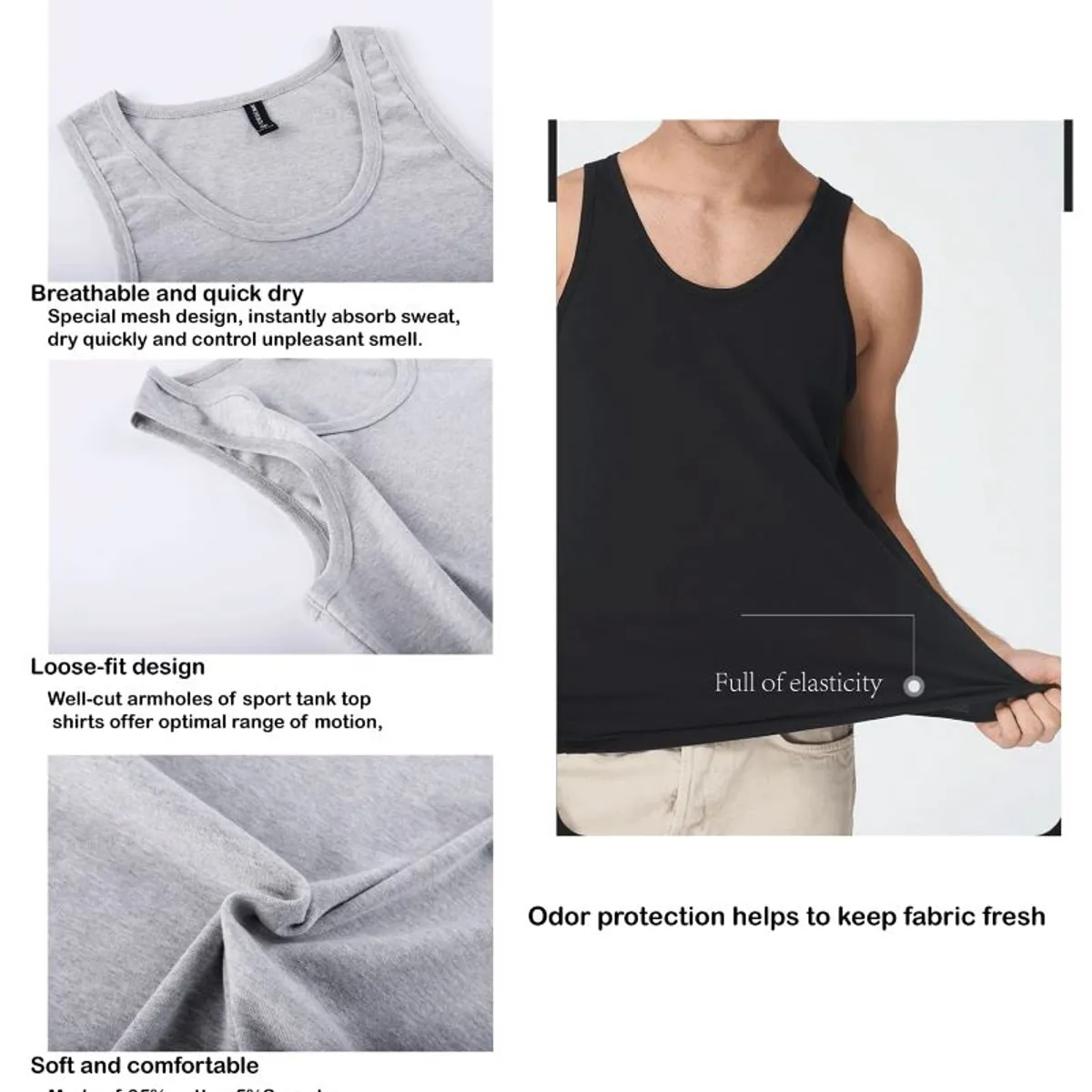 EVERSO - Pack 3 Camisetas Algodón Sin Manga