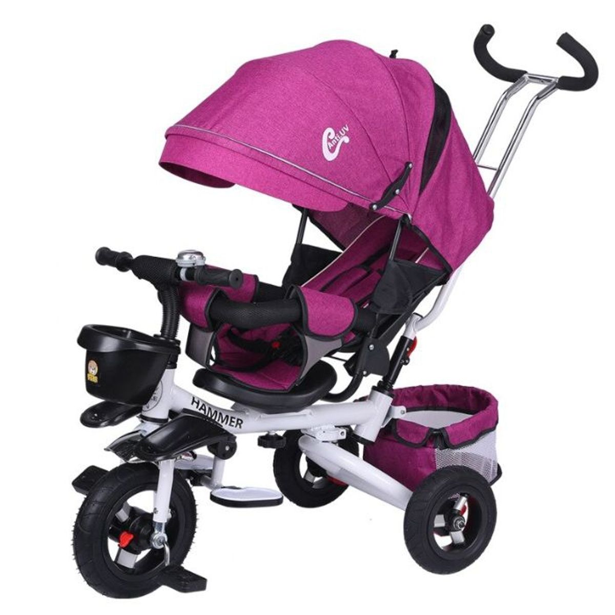 CRUSEC - Triciclo Multifuncional Plegable 360° Con Sombrilla - Fucsia