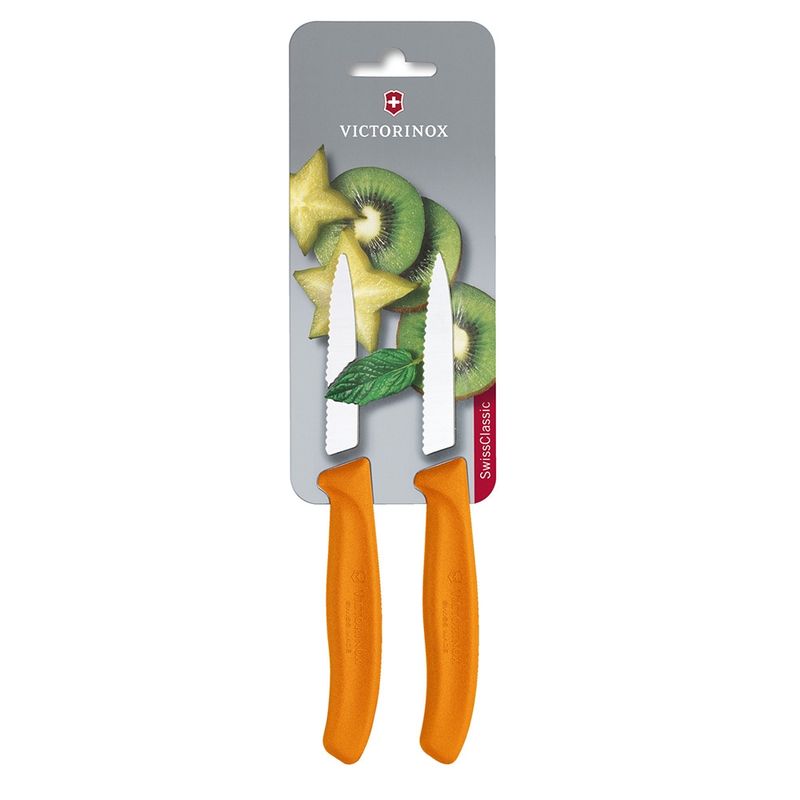 VICTORINOX - Cuchillo Verdura Swiss Classic dentado Naranjo. Hoja 8 cm. Victorinox