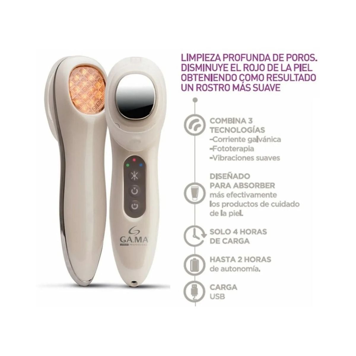 GAMA - Masajeador Gama Ultrasónico Antiedad Fototerapia Led Usb