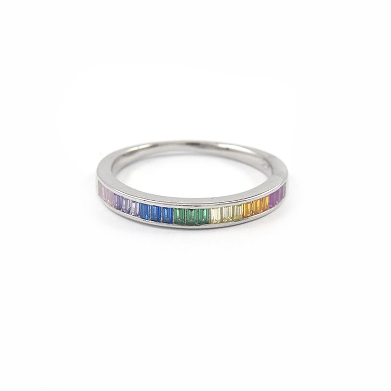 ROSETT - Anillo Medio Cintillo Piedras Múltiples Colores Ley Plata 925