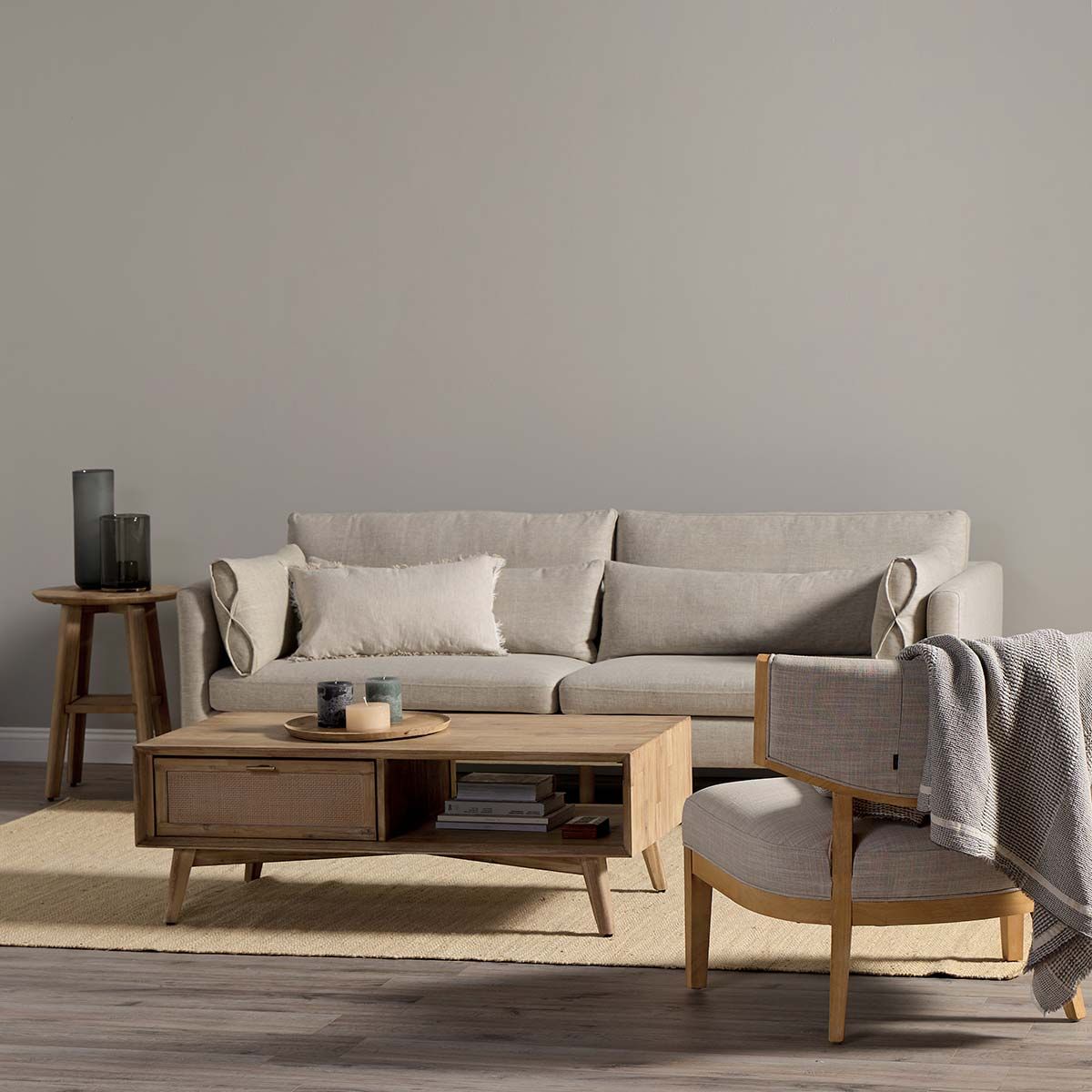 ROSEN - Sofá Rosen Vesterbro 3 Cuerpos Tela Tostado