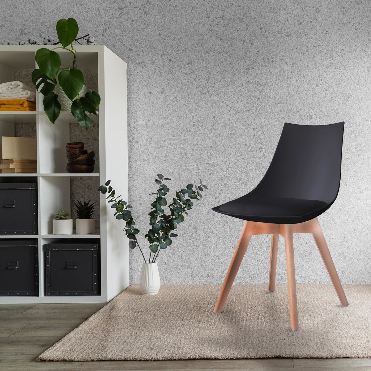 NOVAHUS - Pack 4 Silla De Comedor Con Patas De Madera Negro