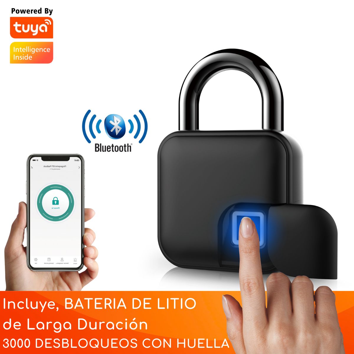 D MOTICA - Candado De Seguridad Inteligente Huella Dactilar Inalámbrico