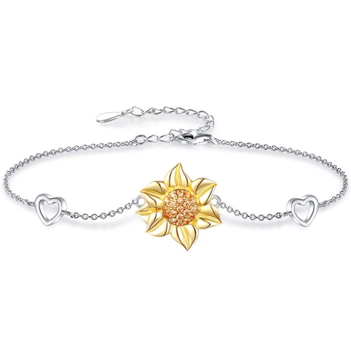 GENERICO - Pulsera Girasol corazón plata s925