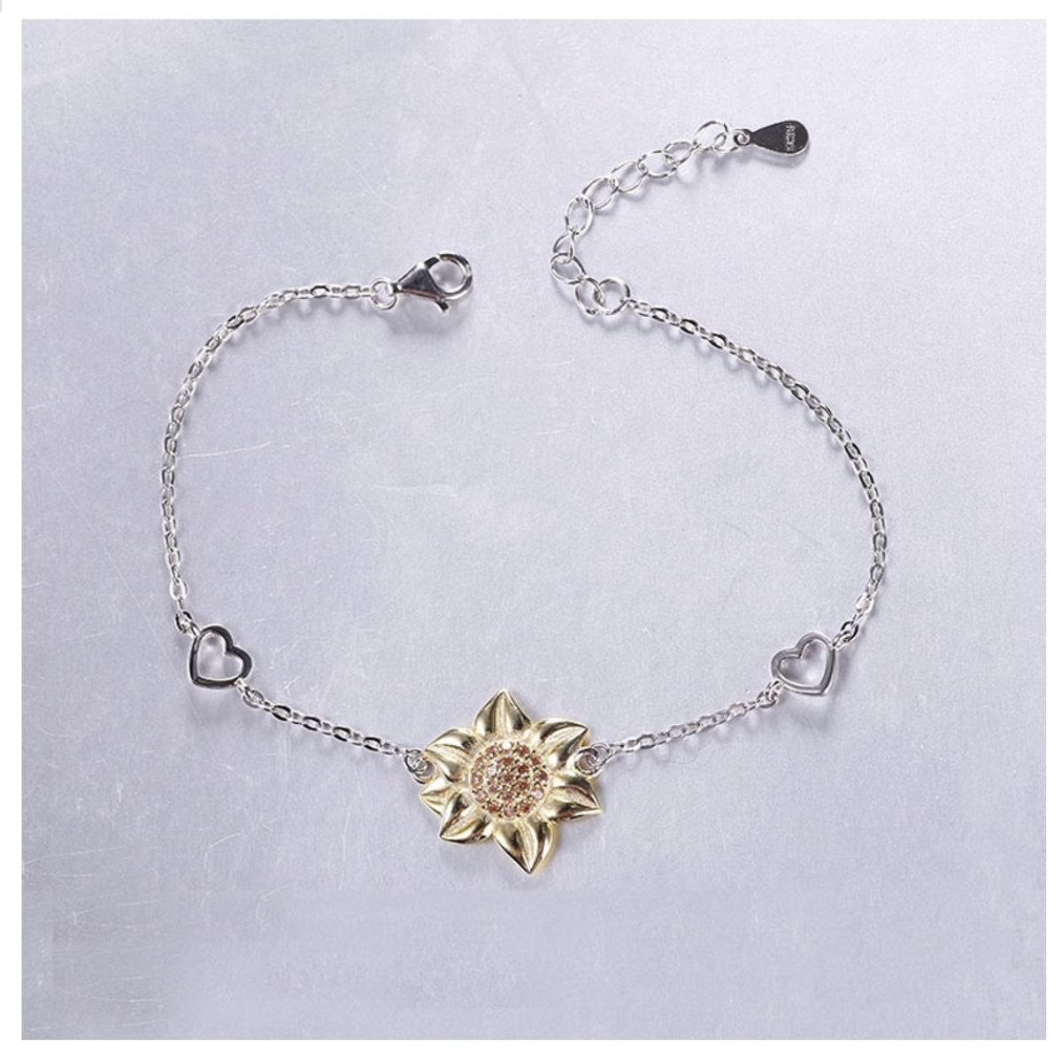 GENERICO - Pulsera Girasol corazón plata s925