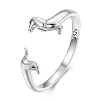Anillo perro salchicha dachshund plata 925 ajustable mujer joya