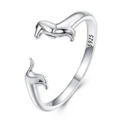 GENERICO - Anillo perro salchicha dachshund plata 925 ajustable mujer joya