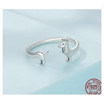 Imagen 2 del producto Anillo perro salchicha dachshund plata 925 ajustable mujer joya