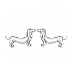 GENERICO - Aros perro salchicha dachshund plata 925 joya juvenil mujer
