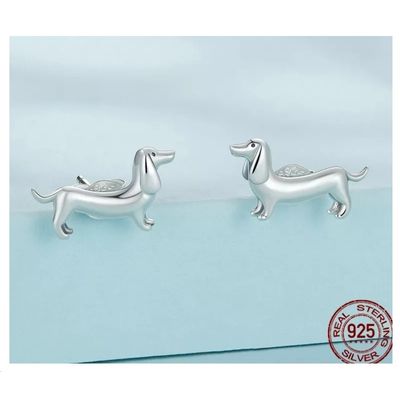 Imagen 2 del producto Aros perro salchicha dachshund plata 925 joya juvenil mujer