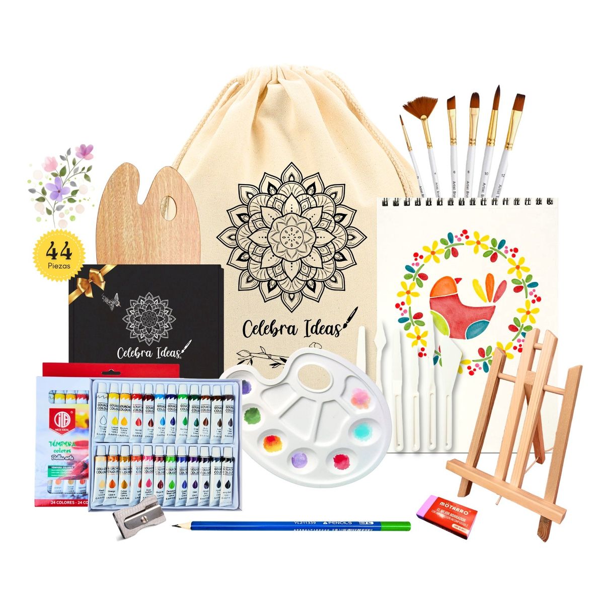 CELEBRA IDEAS - Set de Arte kit Pinturas Témperas Gouache 24 colores