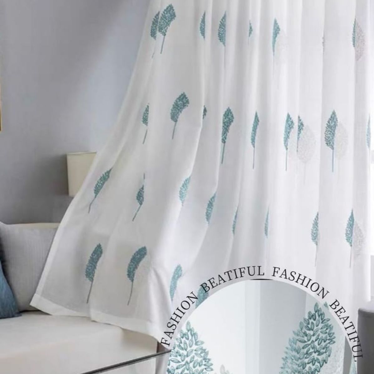 GENERICO - Visillos de hojas turquesa coloridos dos paños