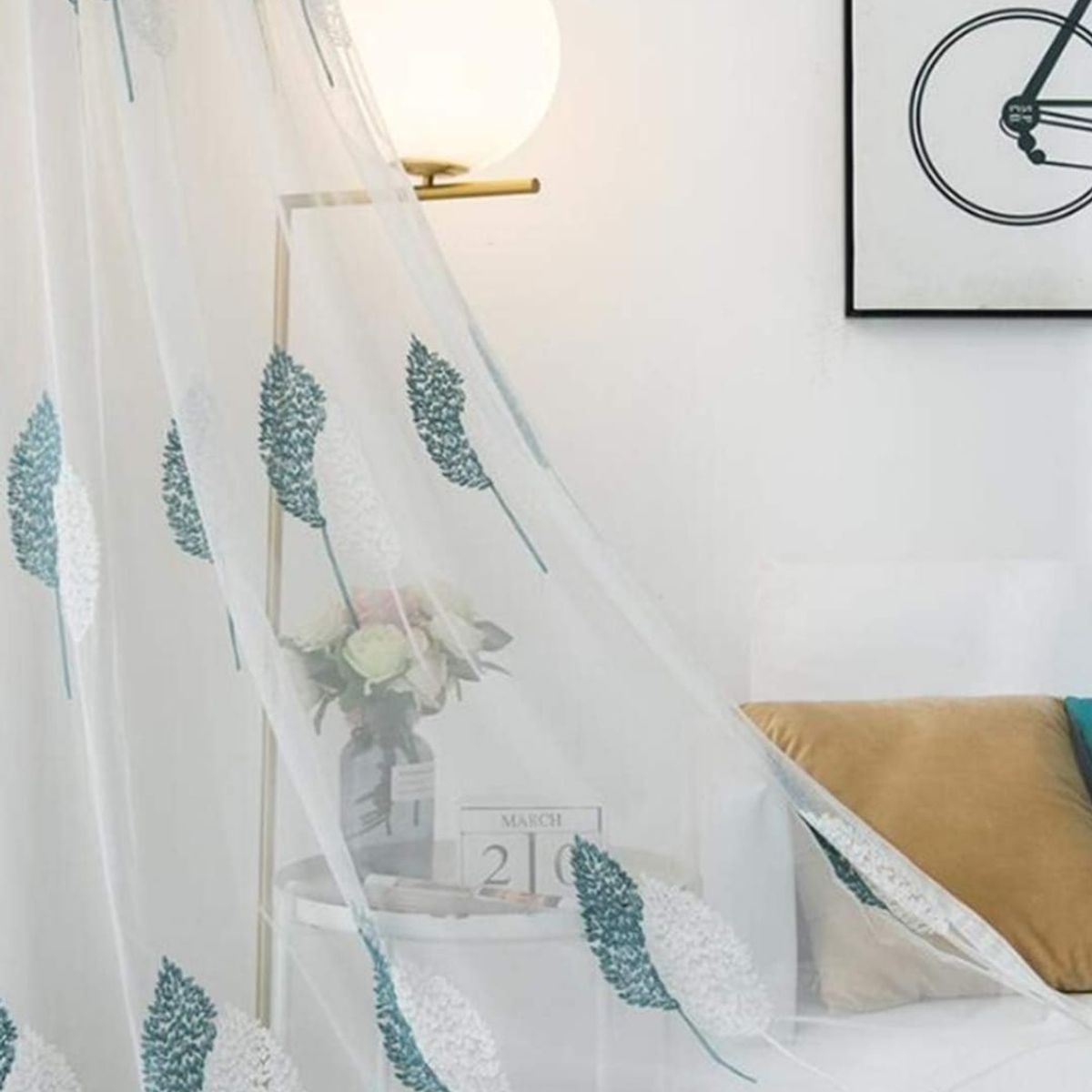 GENERICO - Visillos de hojas turquesa coloridos dos paños