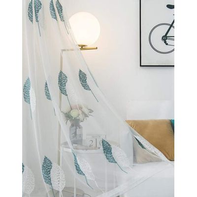 Imagen 2 del producto Visillos de hojas turquesa coloridos dos paños