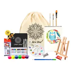CELEBRA IDEAS - Set Arte Pinturas Gouache + Témperas Flúor atril 34 piezas