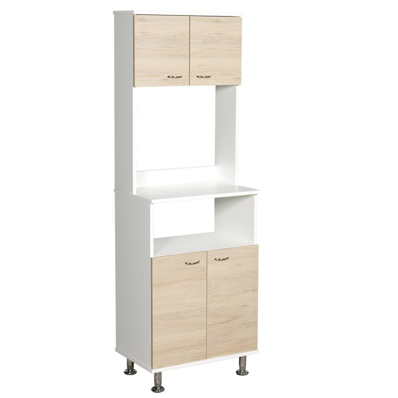 FMFURNITURE - Mueble Microondas Cocina 4 Puertas Café Claro 197.6x62x39.3 cm
