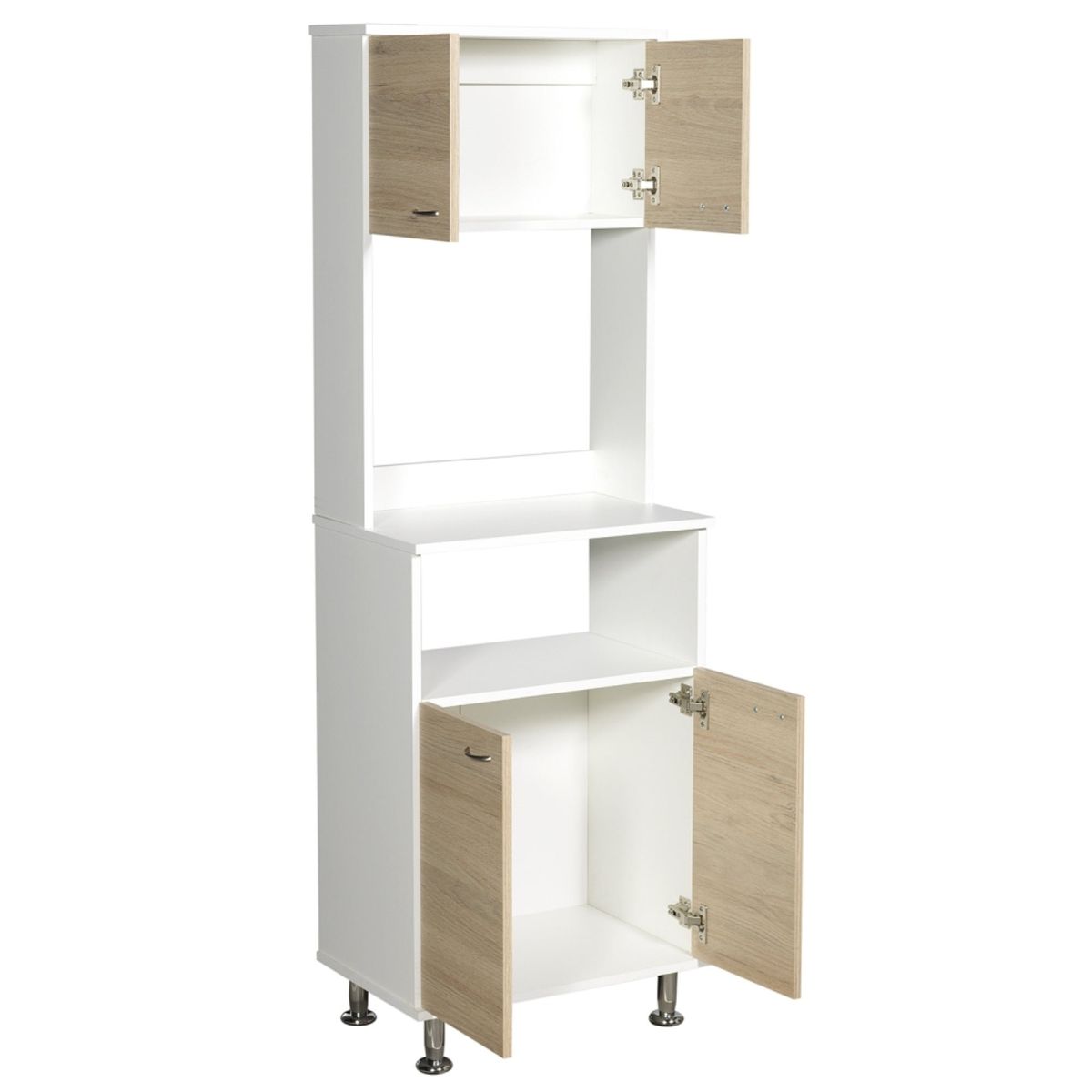 FMFURNITURE - Mueble Microondas Cocina 4 Puertas Café Claro 197.6x62x39.3 cm