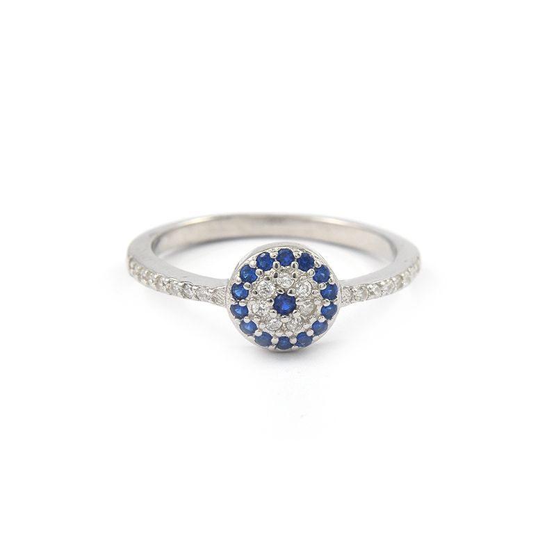 ROSETT - Anillo Halo Piedras Azules e Incoloras Plata Ley 925
